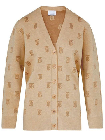 TB Pattern V-Neck Knit Cardigan Beige - BURBERRY - BALAAN 1