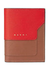 Two-Tone Saffiano Leather Half Wallet Red - MARNI - BALAAN 2