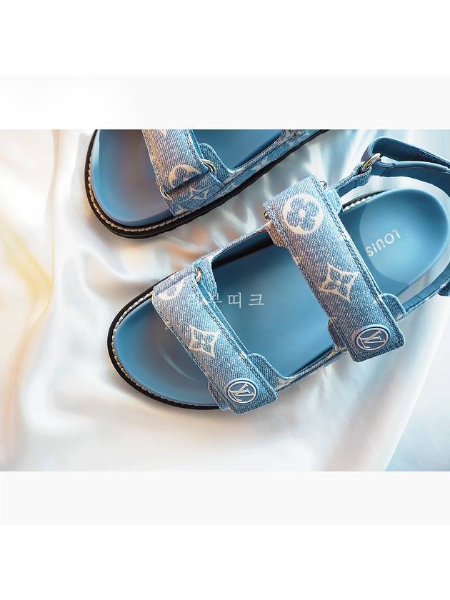 Monogram Paseo Velcro Denim Flat Sandals - LOUIS VUITTON - BALAAN 7