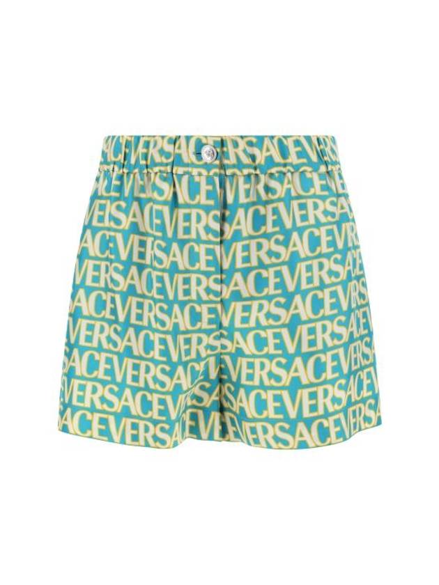 Allover Logo Print Silk Short Light Blue - VERSACE - BALAAN 1