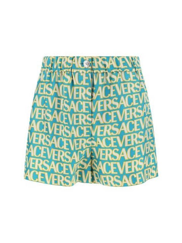 Allover Logo Print Silk Short Light Blue - VERSACE - BALAAN 1