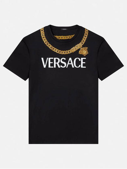 Chain Embellished Short Sleeve T-shirt Black - VERSACE - BALAAN 2