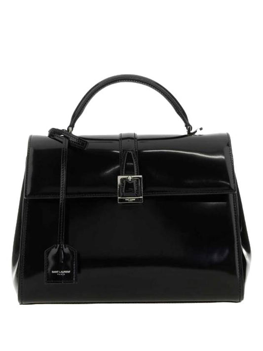 Le Fermoir Small Top-Handle Brushed Leather Tote Bag Black - SAINT LAURENT - BALAAN 1