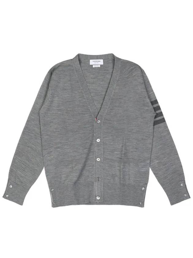 4-Bar Stripe Sustainable Merino Wool Cardigan Grey - THOM BROWNE - BALAAN 2