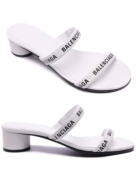 Logo Strap Round Sandal Heels White - BALENCIAGA - BALAAN 2