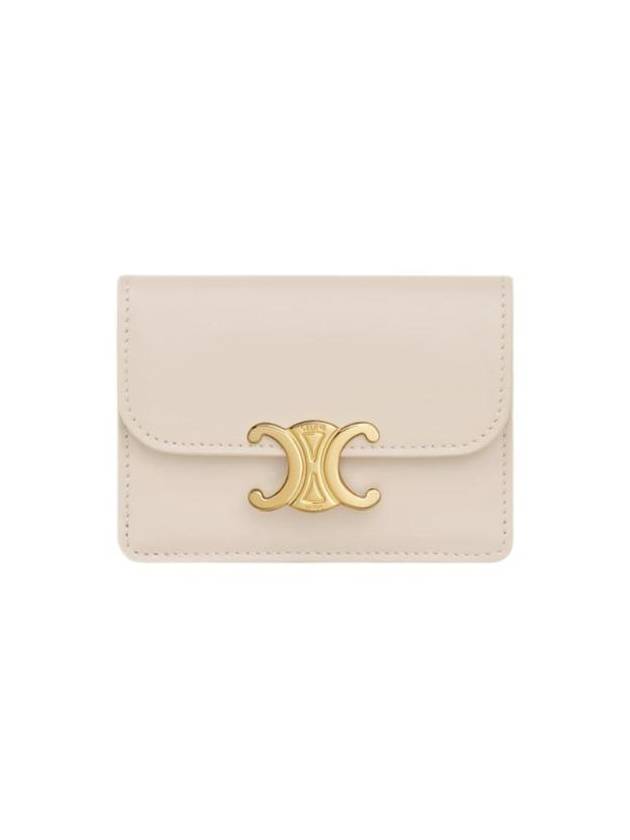 Triomphe Flap Shiny Calfskin Card Wallet Pale Beige - CELINE - BALAAN 1