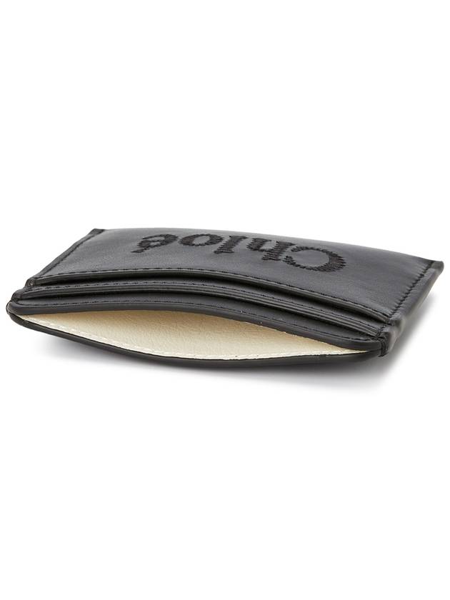 Sense Embroidered Logo Calfskin Card Wallet Black - CHLOE - BALAAN 5