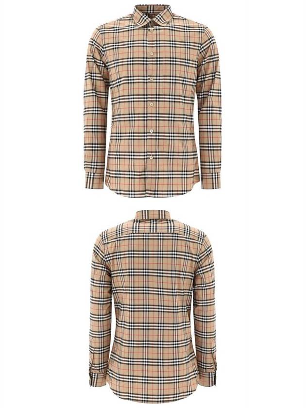 Small Scale Check Stretch Cotton Long Sleeve Shirt Beige - BURBERRY - BALAAN 5