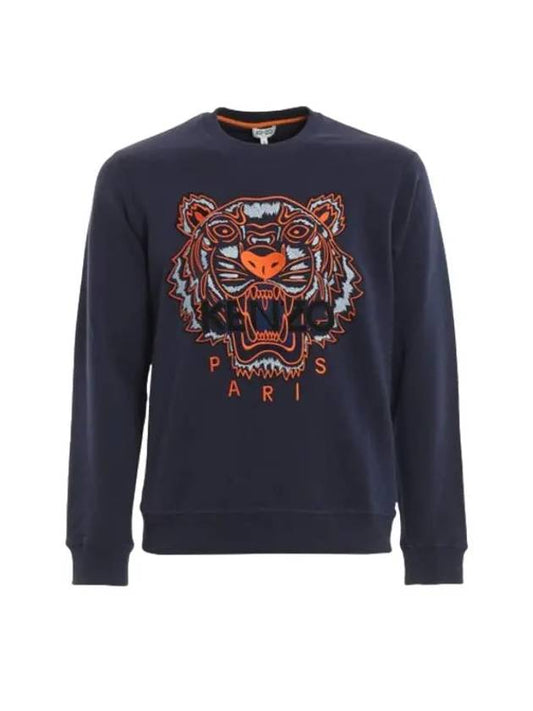 Embroid Tiger Crew Neck Sweatshirt Blue - KENZO - BALAAN.