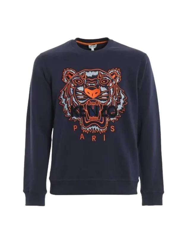 Embroidered Tiger Crew Neck Sweatshirt Navy - KENZO - BALAAN 3