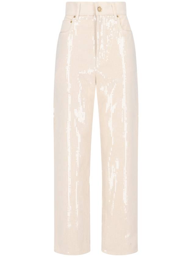 Transparent All Over Sequin Straight Pants Ecru - GOLDEN GOOSE - BALAAN 2