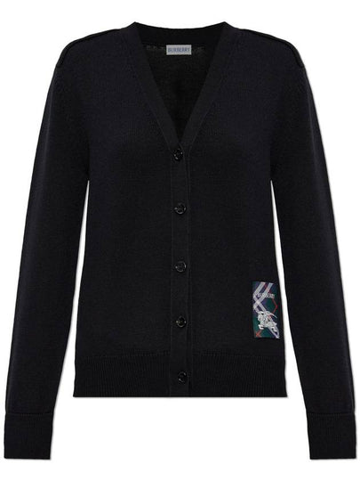 Check Label V-Neck Wool Cardigan Black - BURBERRY - BALAAN 2