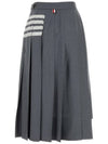 4 Bar Logo Plain Weave Wool Pleated Skirt Grey - THOM BROWNE - BALAAN 3