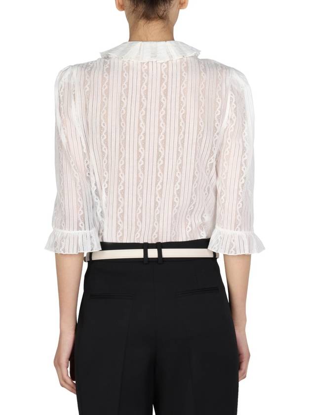 Women's Ruffle Lace Blouse White - SAINT LAURENT - BALAAN 5