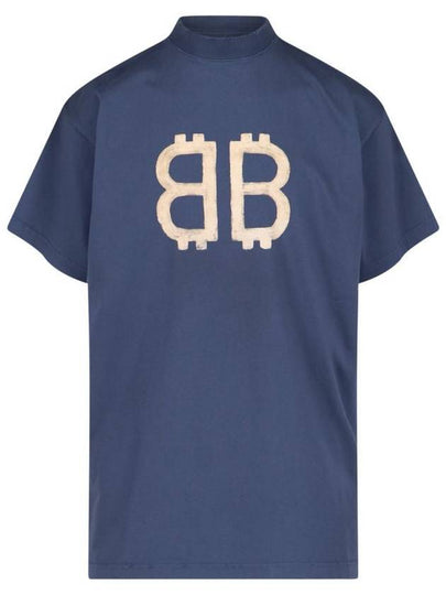 Logo Print Short Sleeve T-Shirt Blue - BALENCIAGA - BALAAN 2