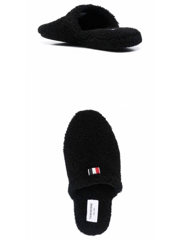 Men's Logo Tab Shearling Slippers Black - THOM BROWNE - BALAAN 6