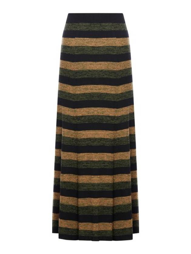 Striped Rib Merino Wool Maxi A-Line Skirt - GANNI - BALAAN 3