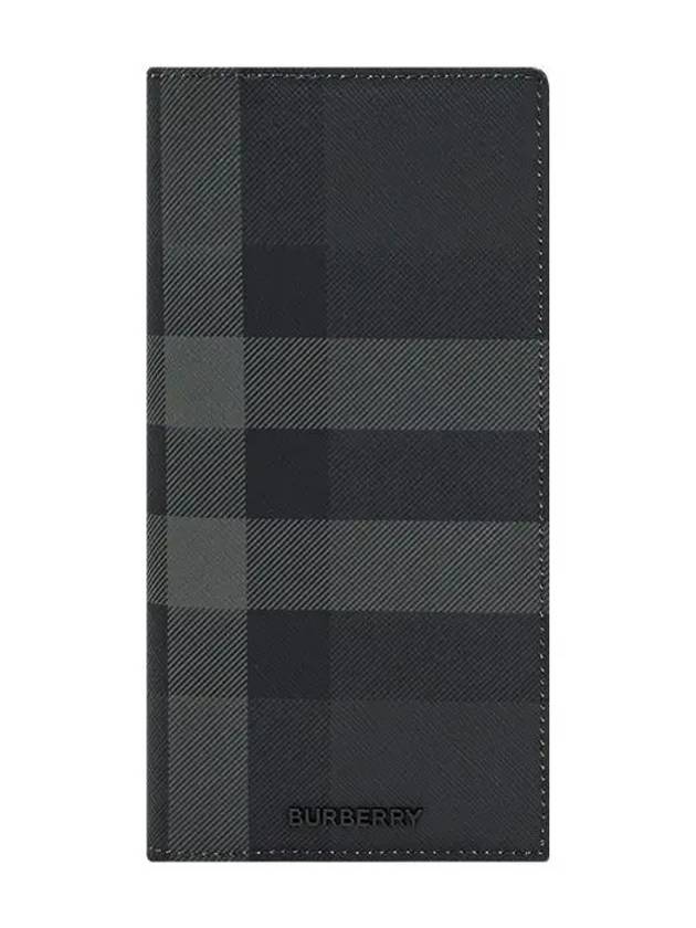 Logo Checked Leather Long Wallet Charcoal - BURBERRY - BALAAN 2