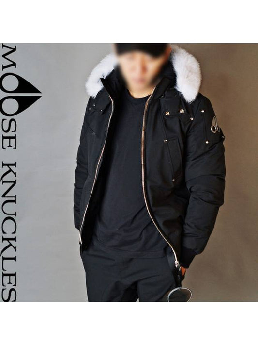 Men's Ballistic Bomber Jacket Black Fox Fur Black - MOOSE KNUCKLES - BALAAN 2