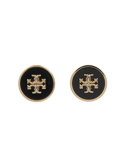 Kira Enamel Circle Stud Earrings Black Gold - TORY BURCH - BALAAN 2