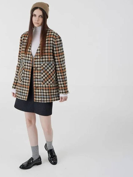 soft wool check V-neck outer brown - VOYONN - BALAAN 2