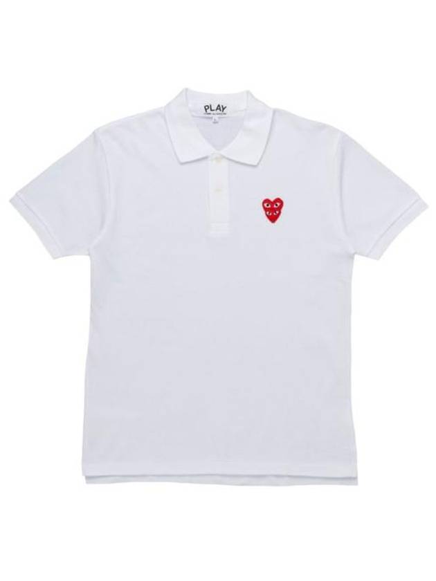 Red Double Heart Wappen Short Sleeve Polo Shirt White - COMME DES GARCONS - BALAAN 2