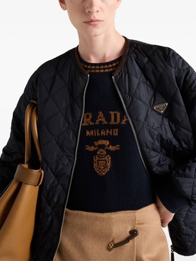 Wool Cashmere Crew Neck Sweater Blue Tobacco - PRADA - BALAAN 7