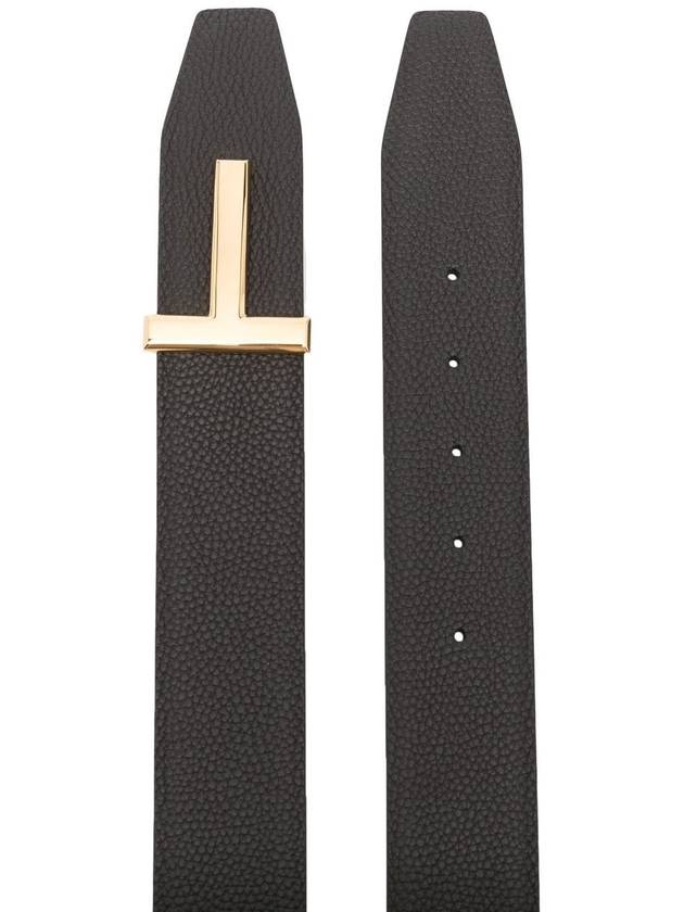 Gold Soft Grain Leather T Icon Belt Brown Black - TOM FORD - BALAAN 3