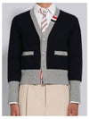 Three Stripe V Neck Cotton Cardigan Navy - THOM BROWNE - BALAAN 2