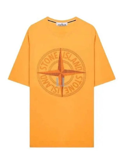 Stitches Three Embroidery Short Sleeve T-Shirt Orange - STONE ISLAND - BALAAN 2