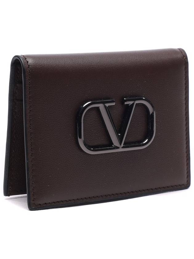 Men's Leather V Logo Signature Card Wallet Brown - VALENTINO - BALAAN 4