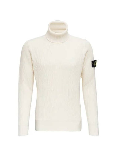 Wappen Patch Full Rib Pure Wool Knit Turtleneck White - STONE ISLAND - BALAAN 1