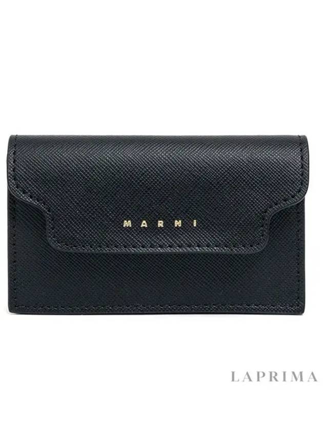Logo Saffiano Leather Card Wallet Black - MARNI - BALAAN 5