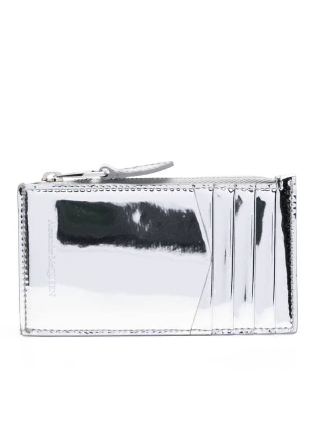 Skull Embellished Metallic Leather Card Wallet Silver - ALEXANDER MCQUEEN - BALAAN 3