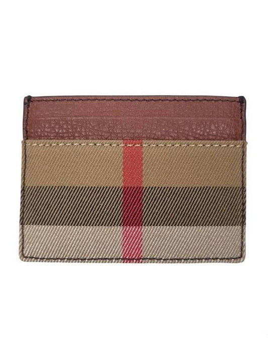 Sandon Check Leather Card Holder Brown - BURBERRY - BALAAN.