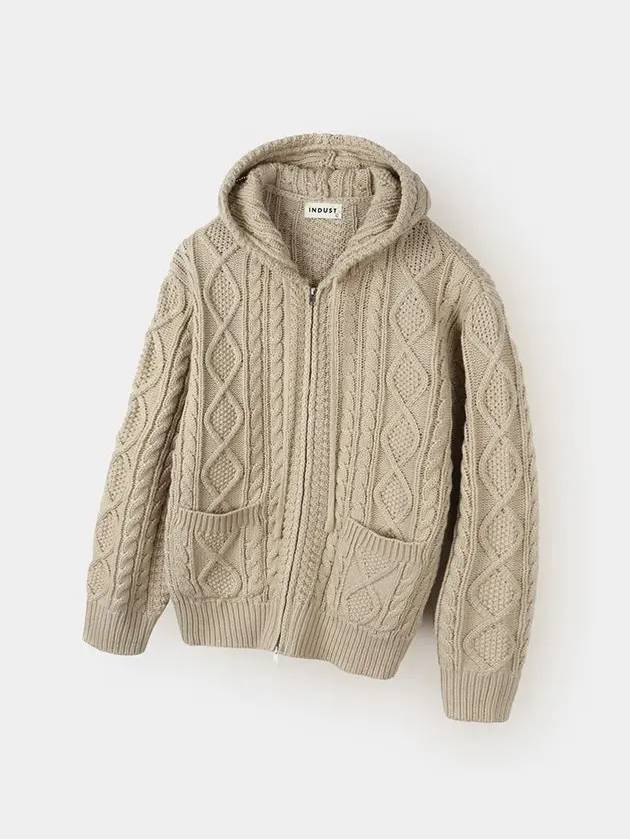 Two way cable hood zip up knit beige - INDUST - BALAAN 1