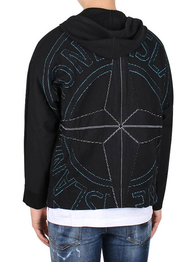 Back Big Logo Jacquard Zip Up Hoodie Black - STONE ISLAND - BALAAN 6