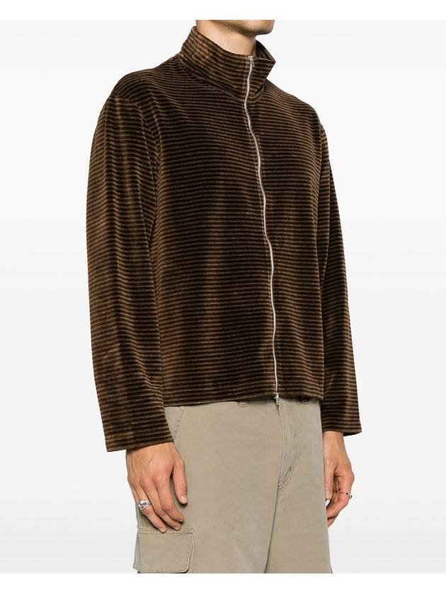 Shrunken Fullzip Polo Scoobie Stripe Velour Knit Top Brown - OUR LEGACY - BALAAN 3