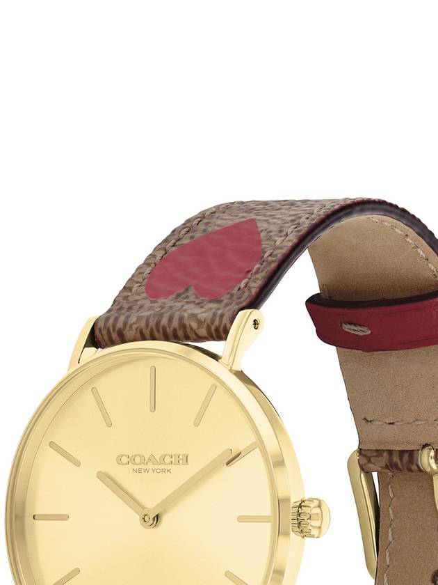 Watch Heart Perry Vintage Gold Leather Band Women's Official Import - COACH - BALAAN 3