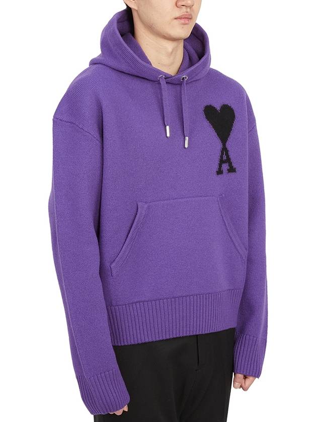 Big Heart Logo Wool Hoodie Purple - AMI - BALAAN 4