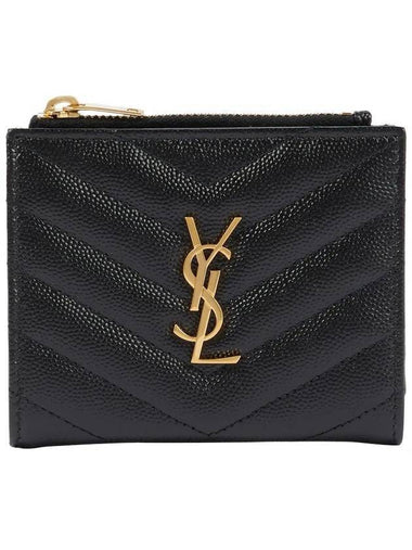 Cassandre Matelasse Grain De Poudre Embossed Leather Half Wallet Black - SAINT LAURENT - BALAAN 1