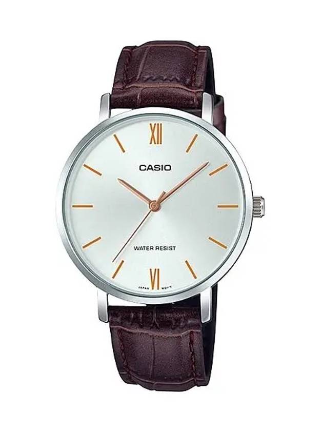 Leather Band Analog Watch Gold Silver - CASIO - BALAAN 2