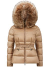 1A00095 595FE 239 BOED Logo Patch Quilted Fur Hood Padding Beige Women s TLS - MONCLER - BALAAN 1