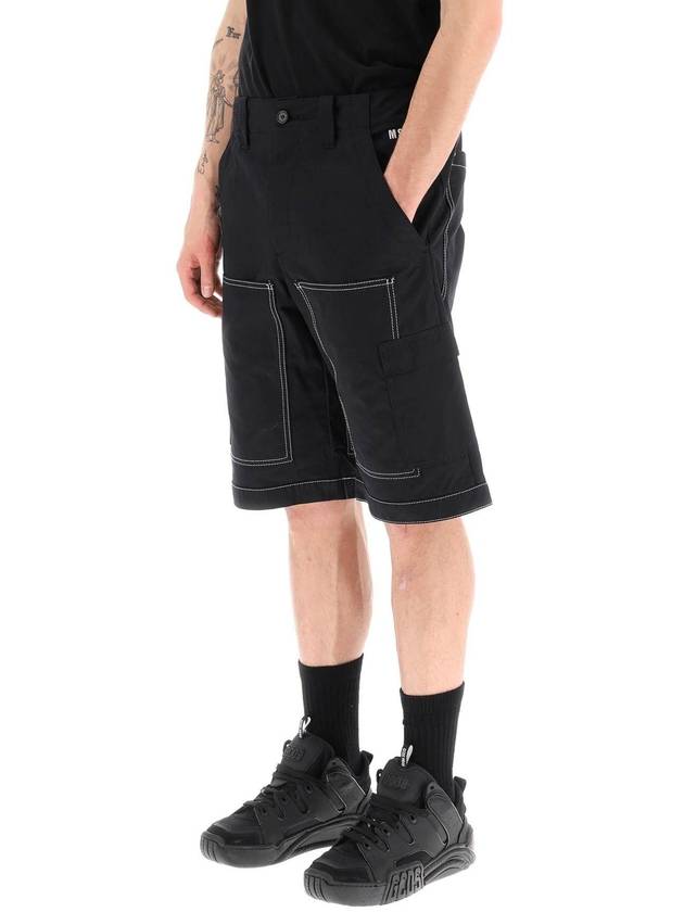 Stitching Embroidered Logo Cargo Shorts Black - MSGM - BALAAN 5