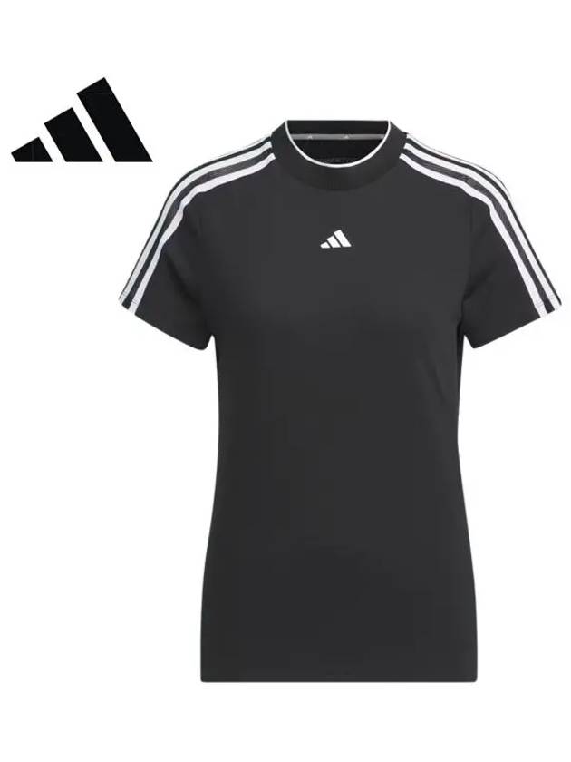 IK9832 Women s Three Stripes Aero Ready Mock Neck Short Sleeve Shirt - ADIDAS GOLF - BALAAN 1