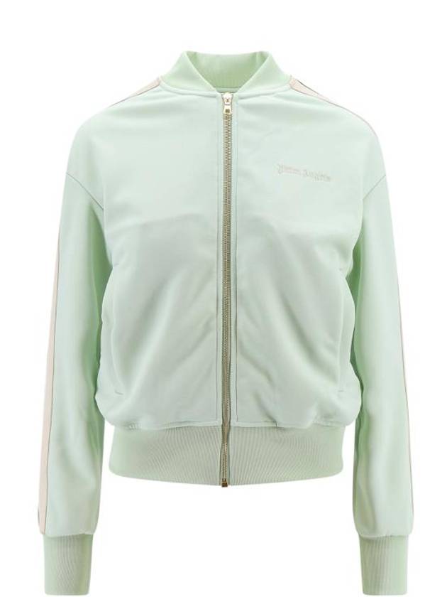 Embroidered Logo Hoodie Zip-Up Jacket Green - PALM ANGELS - BALAAN 1