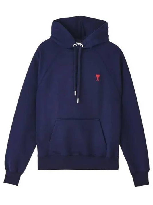 Embroidered Logo Organic Cotton Hoodie Navy - AMI - BALAAN 2