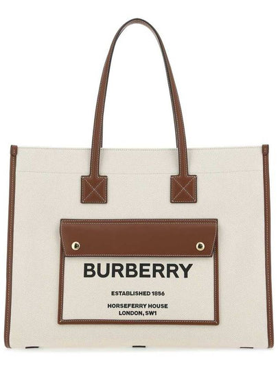 Medium Two-Tone Canvas and Leather Freya Tote Bag Natural Tan - BURBERRY - BALAAN 2