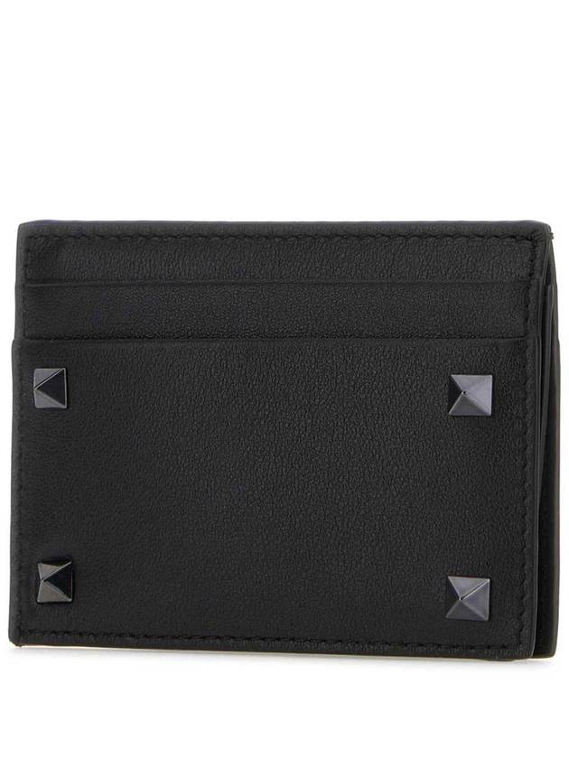 Valentino Garavani Black Leather Rockstud Card Holder - VALENTINO - BALAAN 2