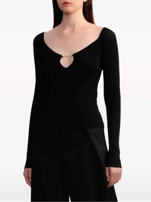 Le haut Pralu Logo Detail Cut-Out Viscose Knit Top Black - JACQUEMUS - BALAAN 4